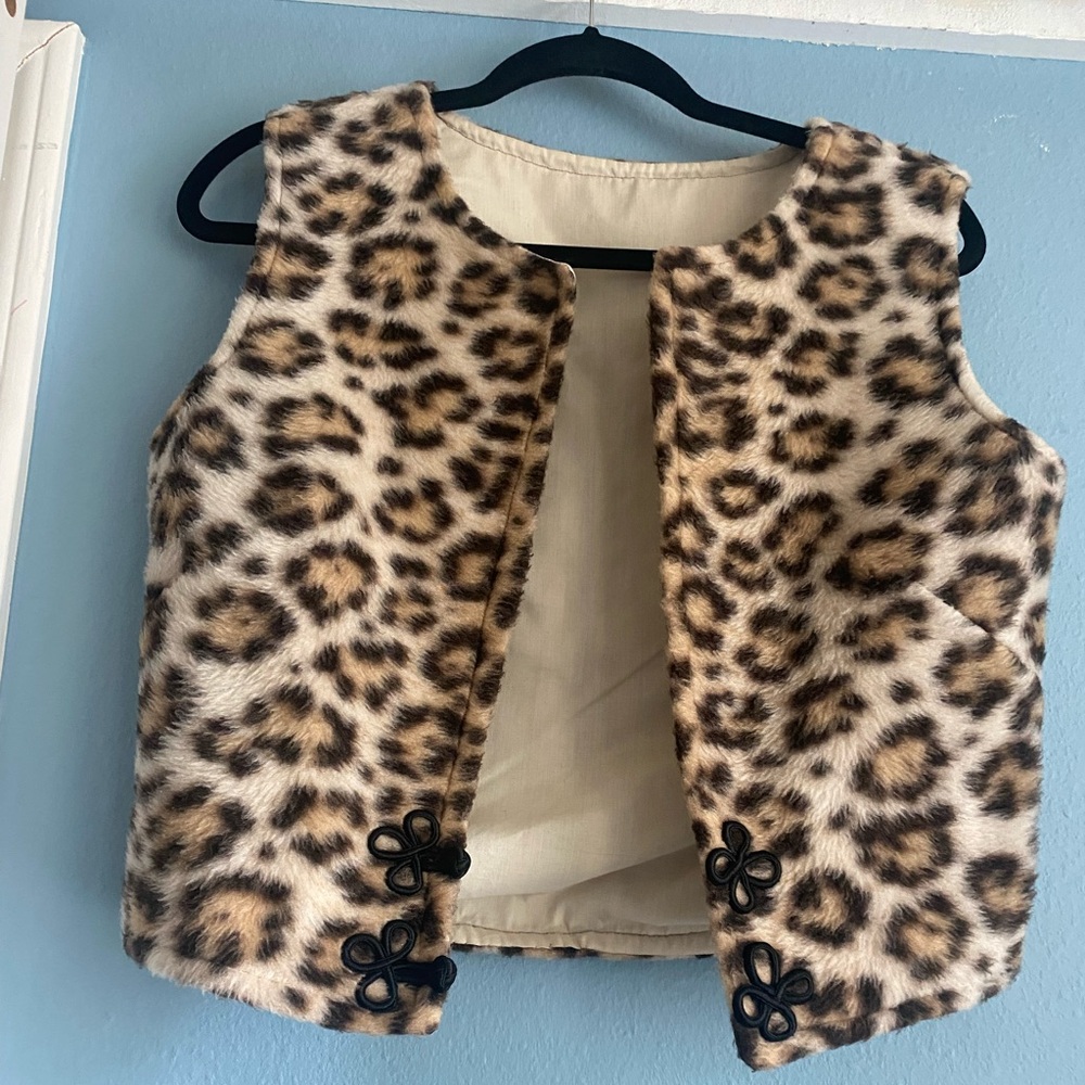 Cropped vest , custom made , animal print faux far, M/S